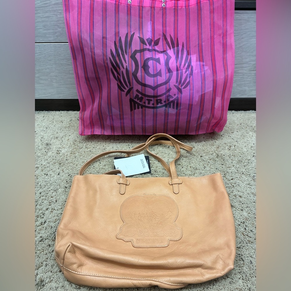 Consuela Tan Leather Tote & mesh bag